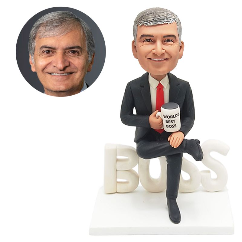 custom bobble head figure best boss president holding a cup of coffee