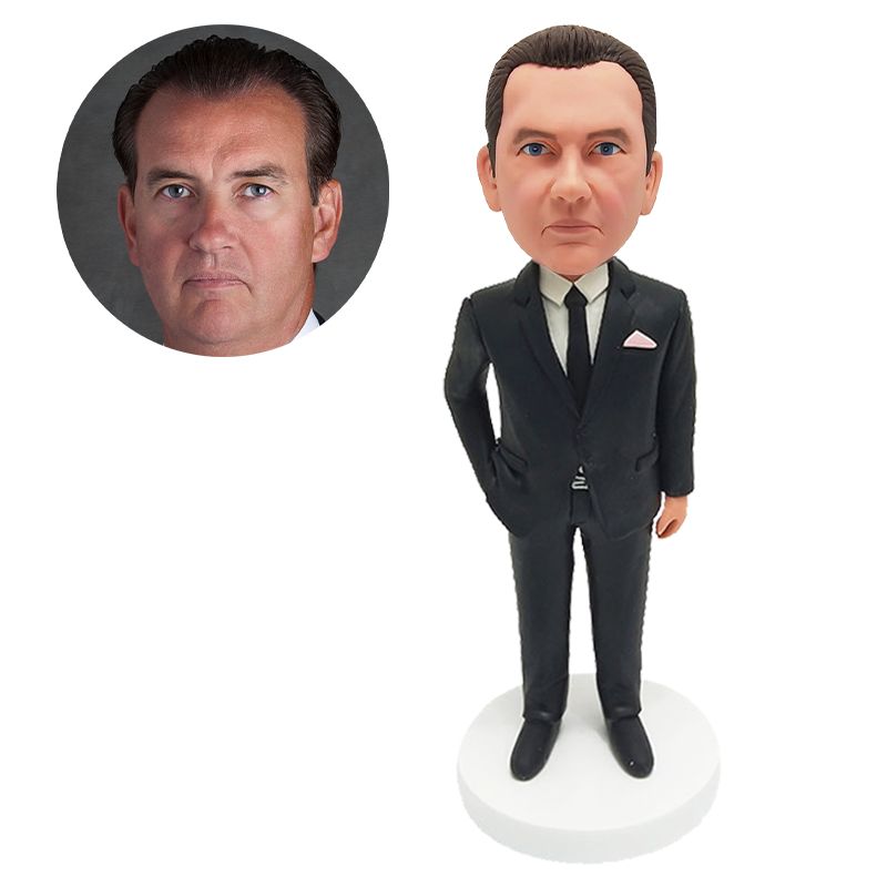 custom bobblehead figure male boss president with one hand in pocket