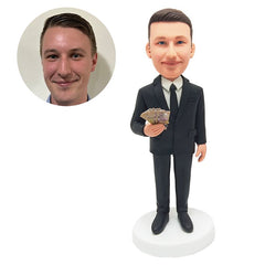 custom made bobblehead figure business man holding money