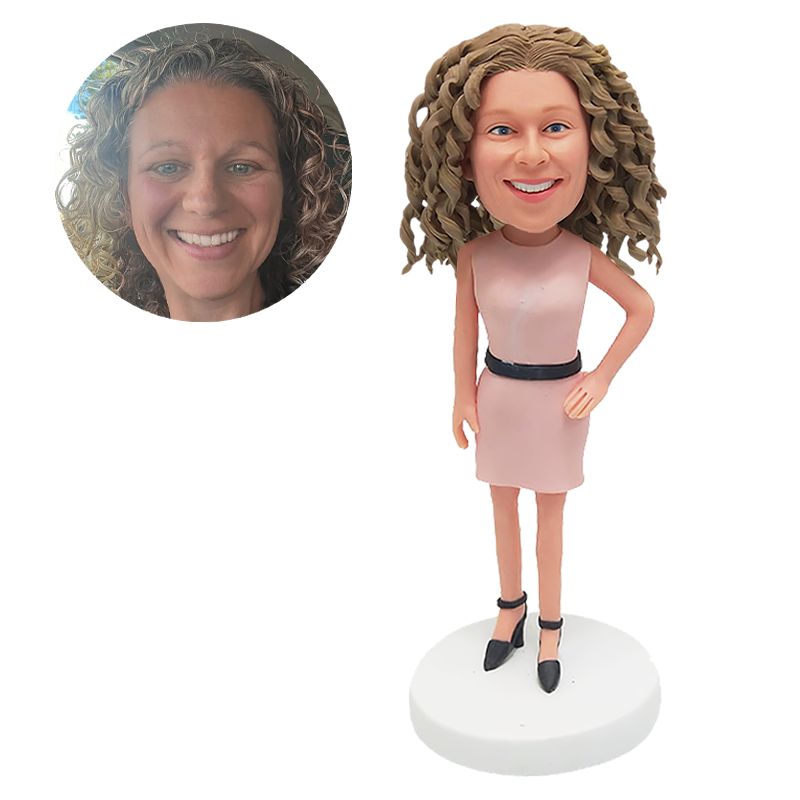 custom made bobble head figure elegant lady with one hand on the hip