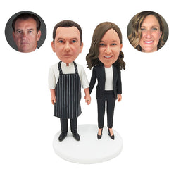 custom bobbleheads figures couple hand in hand with smile