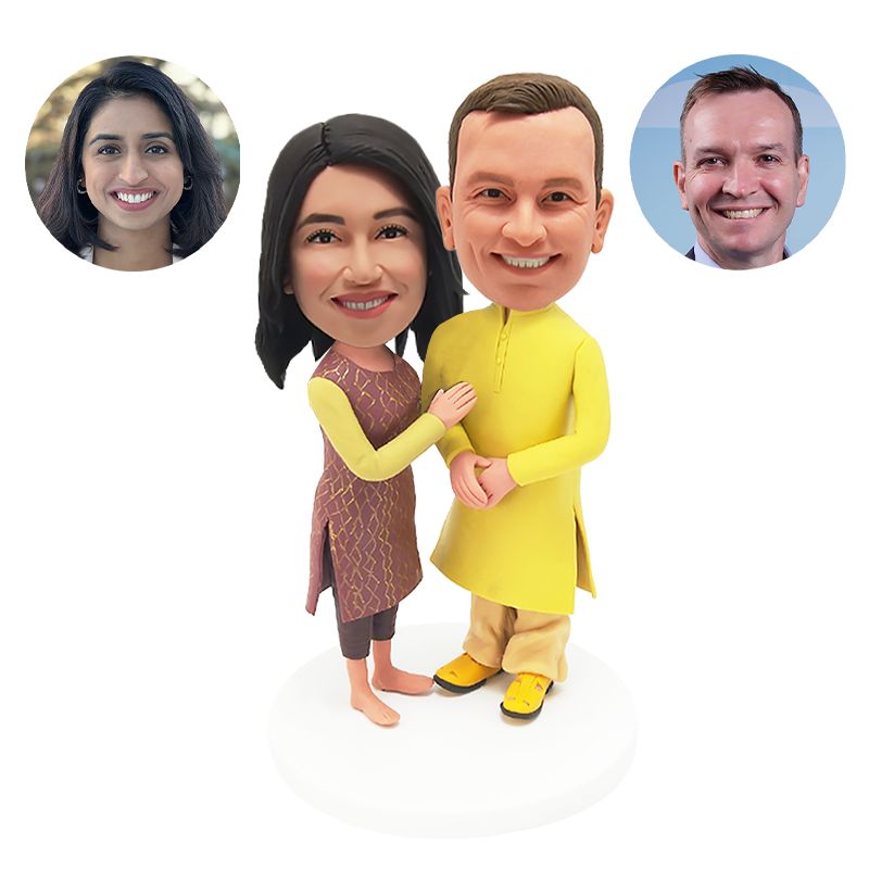 custom bobbleheads figures indian couple with arm around man