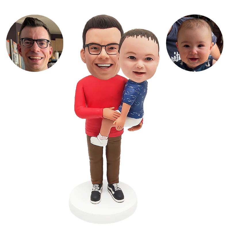 customised bobbleheads figures kind father holding a lovely baby