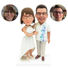 custom made bobbleheads figures couple with arm around woman