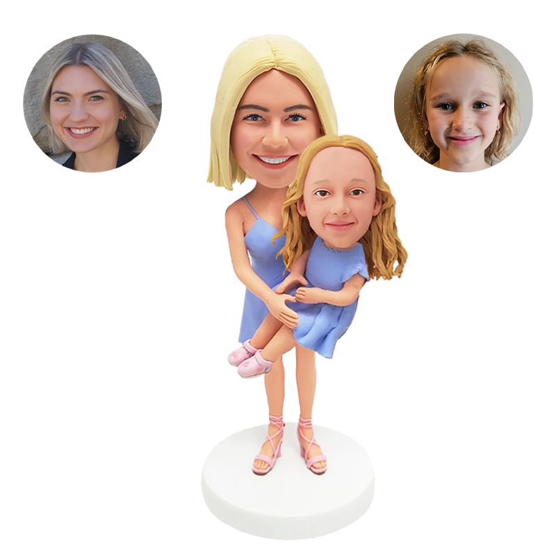 custom made bobble heads figures mother holding daughter