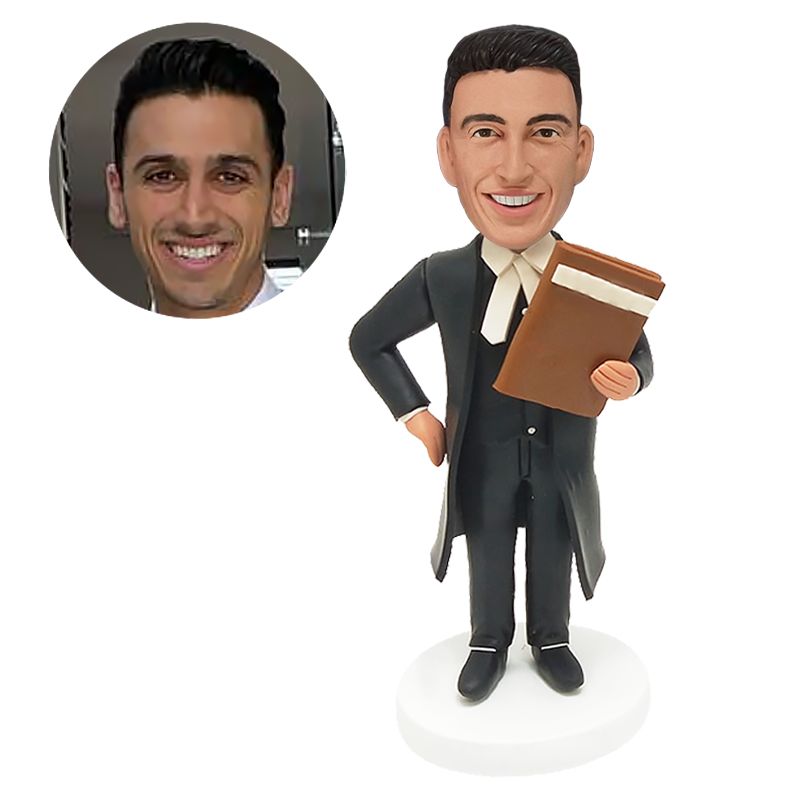 custom bobblehead figure lawyer holding a law book