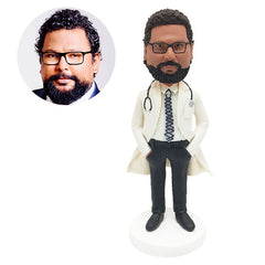 custom bobble head figure male doctor with hands in pockets