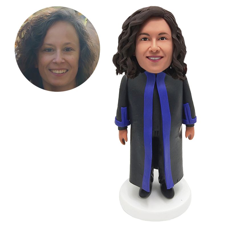 customised bobblehead female councillor judge in black gown