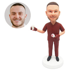 customized bobblehead figurine male detist holding teeth models