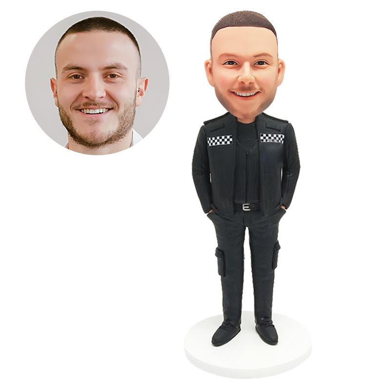 custom made bobblehead figure policeman with hands in pockets