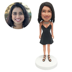 custom bobblehead figure lady in black dress