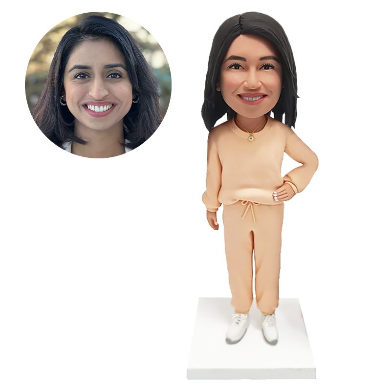 custom bobblehead figure leisure lady in pyjamas set