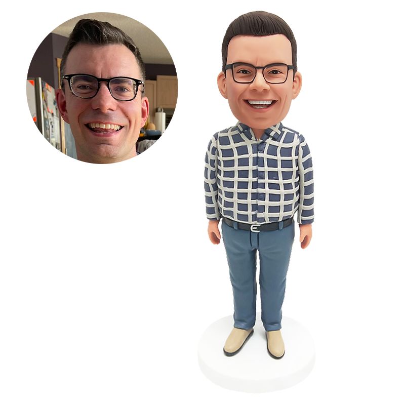 custom bobblehead figure man in plaid shirt