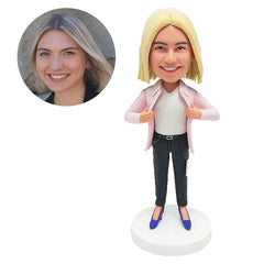 custom bobble head figure office lady with shirt opened