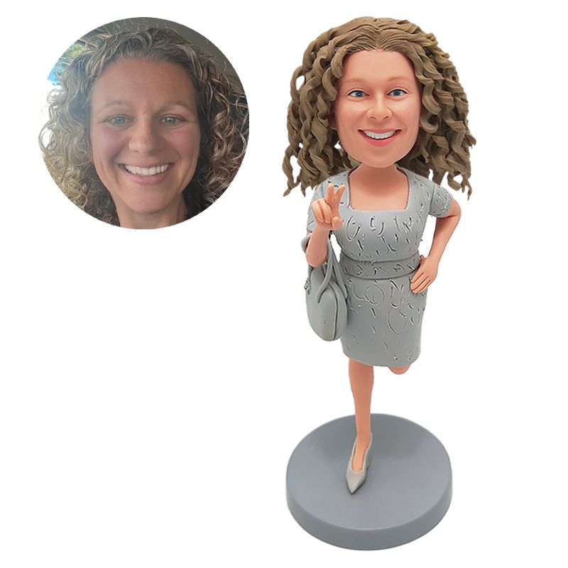 custom bobblehead figure pretty lady making yeah gesture