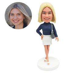 custom bobble head figure pretty lady with one hand on the hip