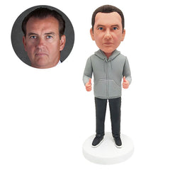 customised bobble head figure leisure man in hoodie with thumbs up