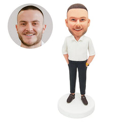 customised bobble head figure fashionable man with hands in pockets