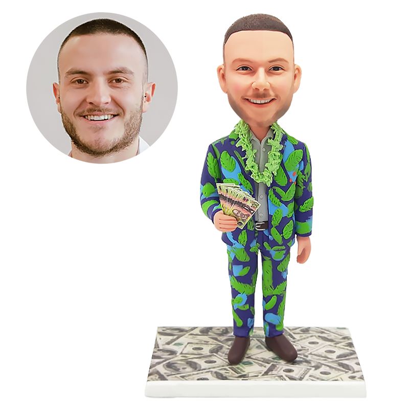 customised bobblehead figure rich man holding money