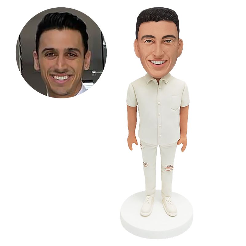 custom made bobble head figure casual man in white