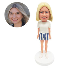 custom made bobblehead figure casual lady in white t shirt