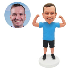 custom made bobble head figure gym man showing his muscle