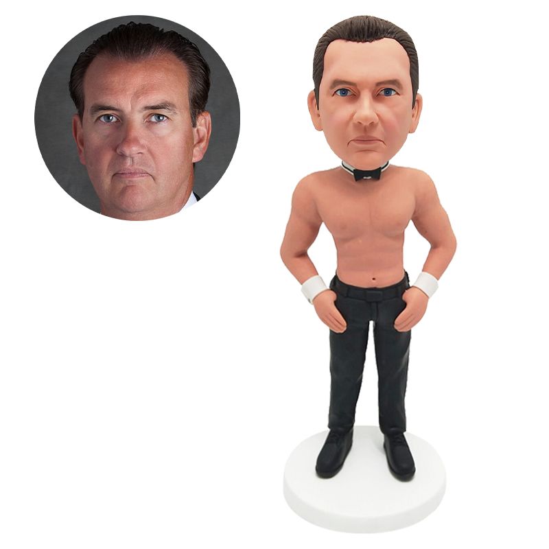 custom made bobble head figure muscle man with hands on the hips