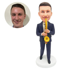 custom bobblehead figure male musician holding a saxophone