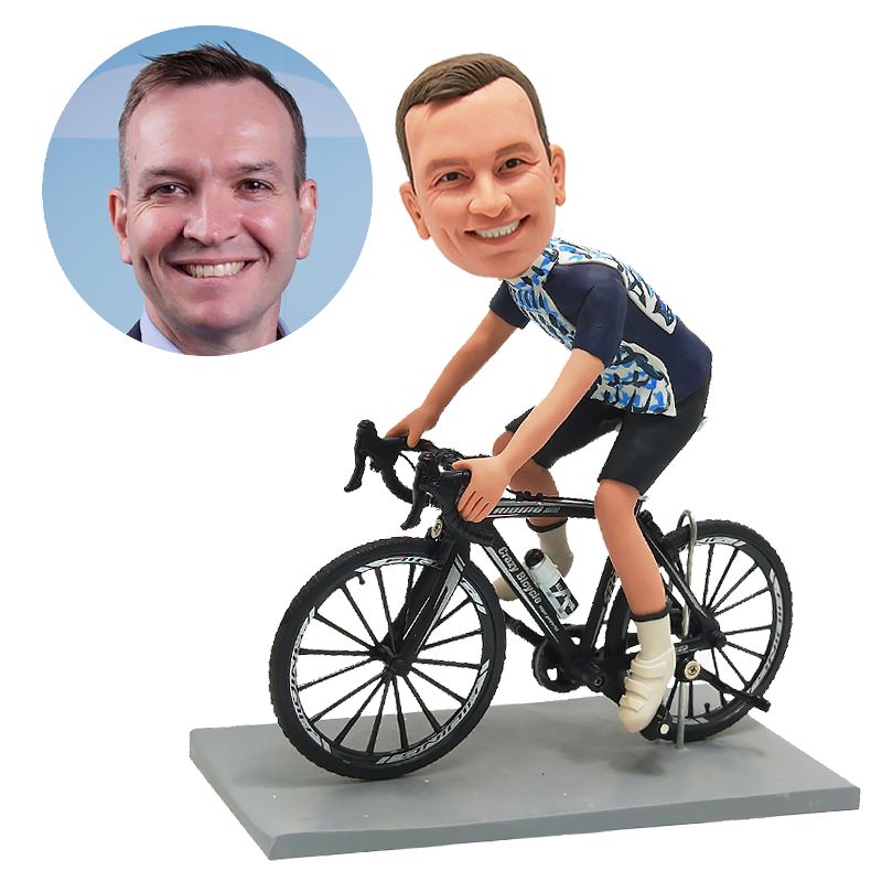 customised bobblehead figure cyclist riding a bicycle