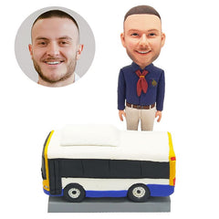 customised bobblehead figure driver with a school bus