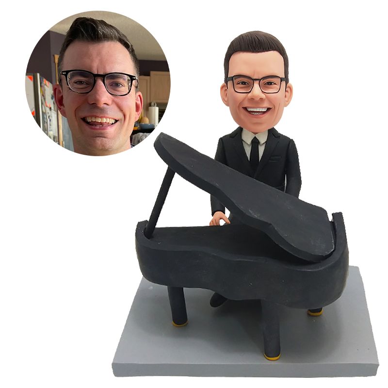 customised bobblehead figure man playing the piano