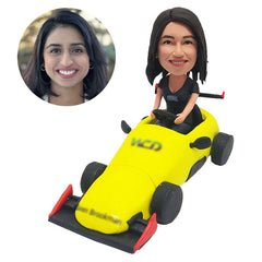 customized bobblehead figure racing driver with a race car