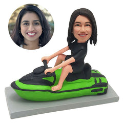 custom jet ski bobblehead figure lady riding a motorboat