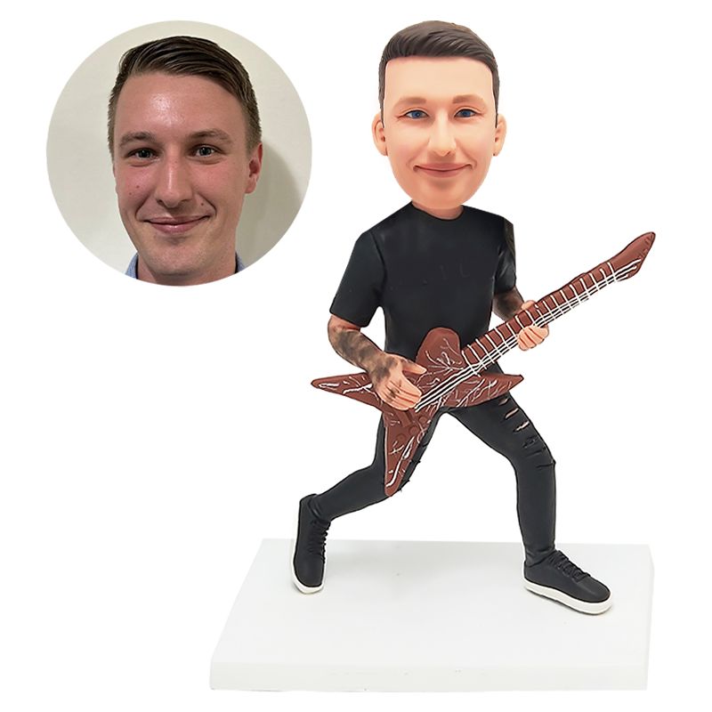 custom made bobble head figure casual man playing the guitar