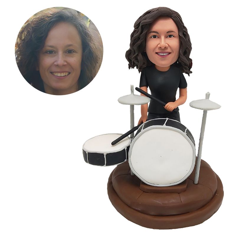 custom made bobblehead figure female drummer beating a drum