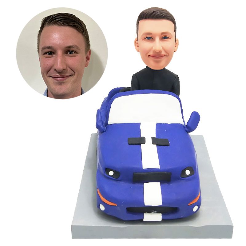 custom made bobblehead figure man sitting on a car