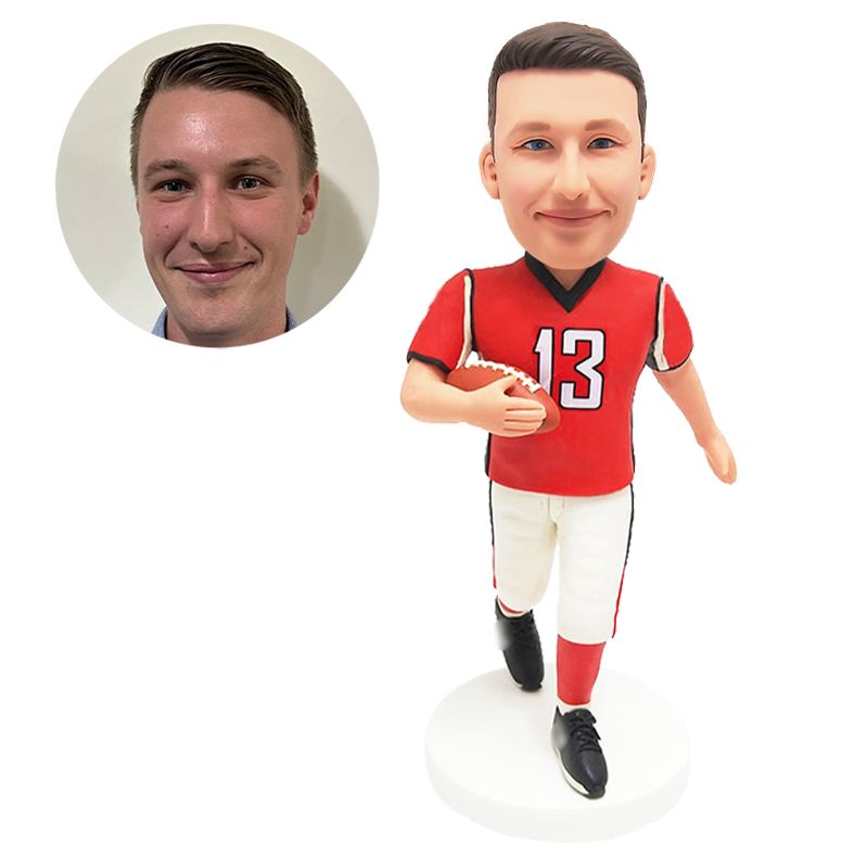 custom sport fan bobble head figure football player holding a football