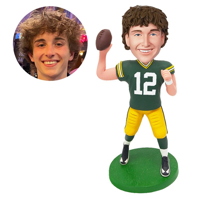 customised bobble head sport fan figure football player holding a football