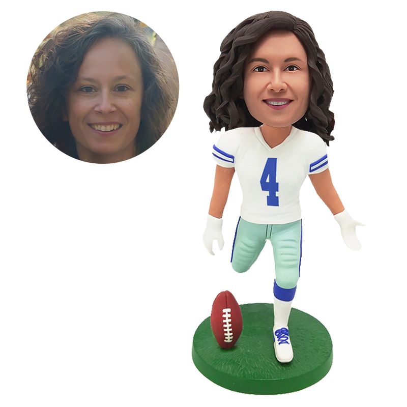 customised bobble head sport fan figure football player kicking the football