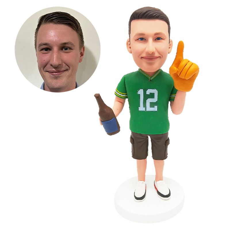 custom made bobble head sport fan figure football fans holding a beer bottle