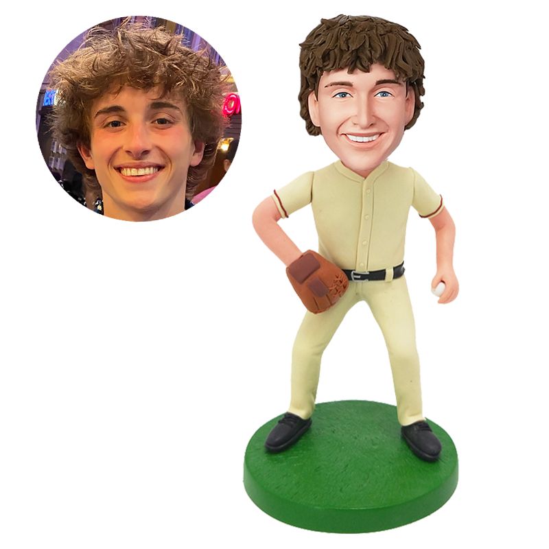 customised bobblehead figure baseball lover with a baseball glove holding a baseball