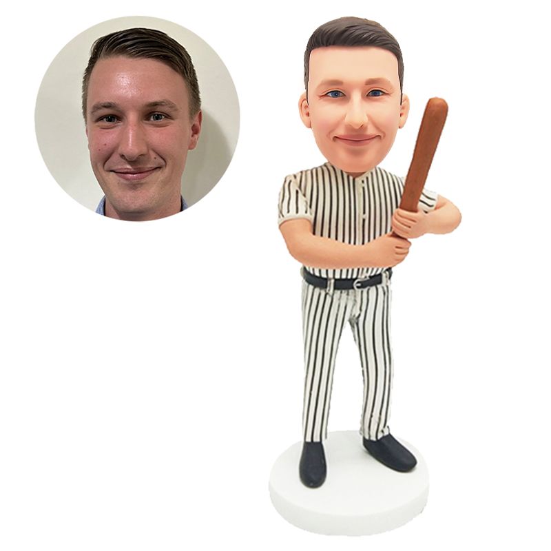 customized bobblehead figure baseball fans holding a baseball bat