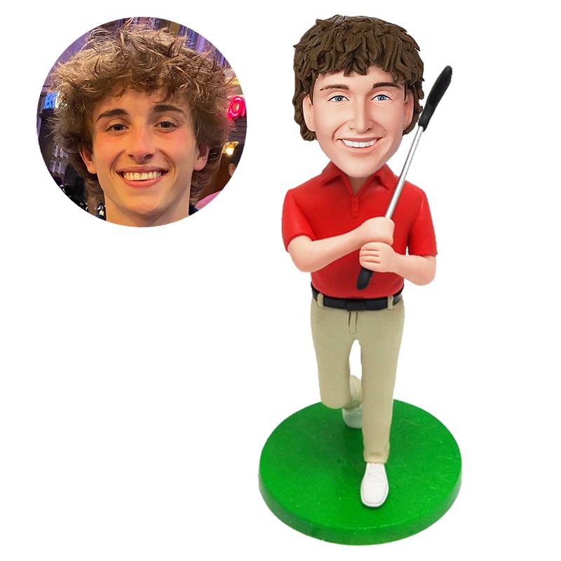 custom made bobble head figure male golfer holding a golf club