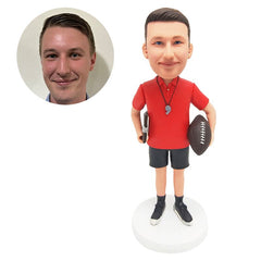 custom made bobble head sport fan figure male football coach with a whistle holding a football