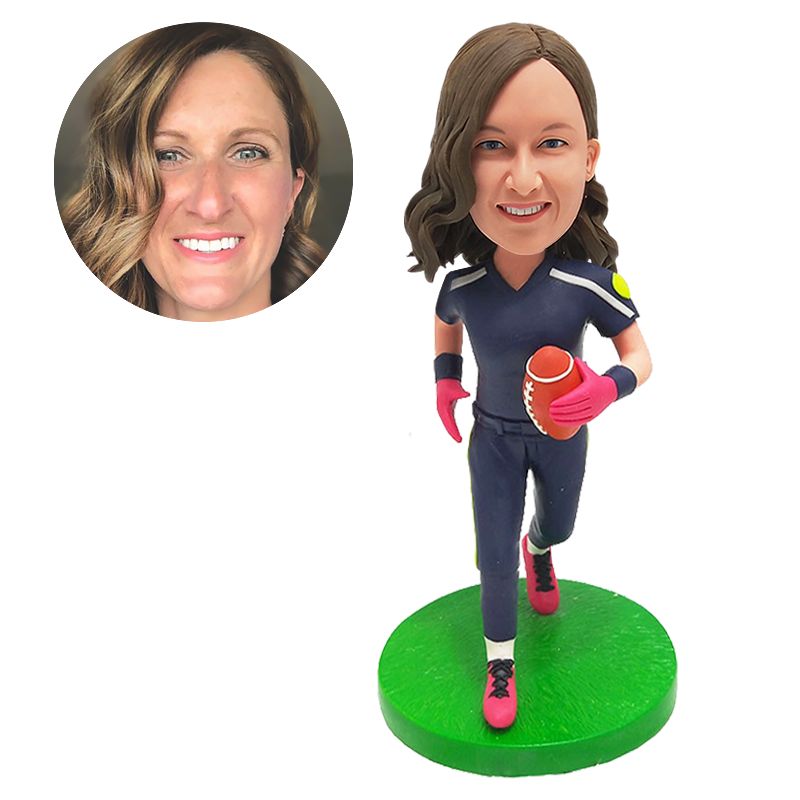 customized bobble head figure female football running back player