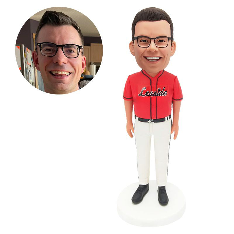 custom bobblehead figure baseball coach in red shirt