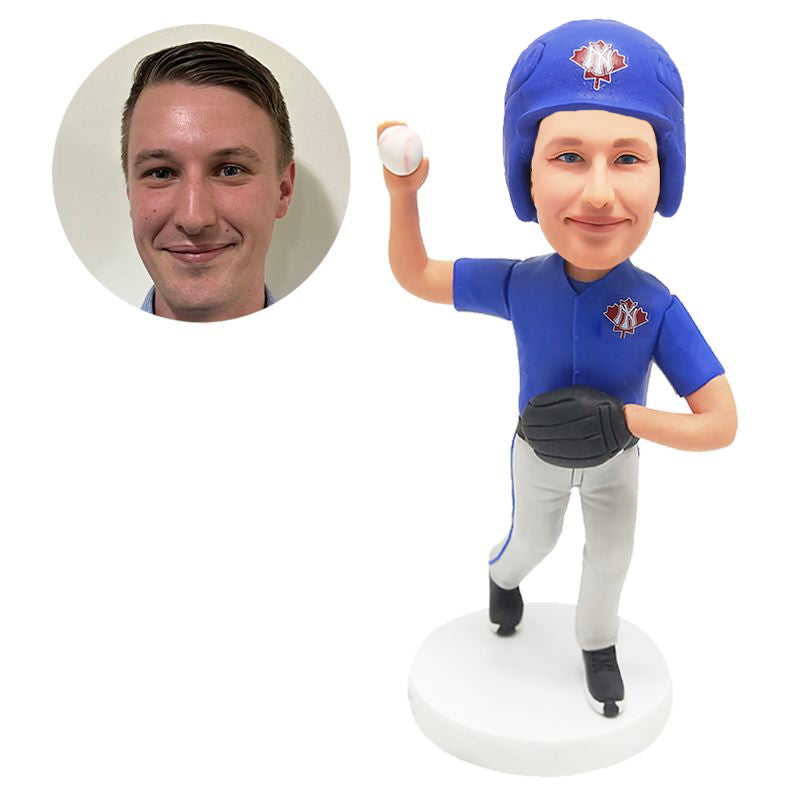 custom bobble head figure baseball pitcher serving a ball