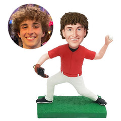 customised bobble head figure baseball pitcher serving a ball