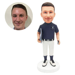 customized bobblehead figure baseball coach with a noteboard