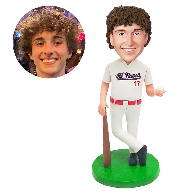 customized bobble head figure baseball fans holding a baseball bat